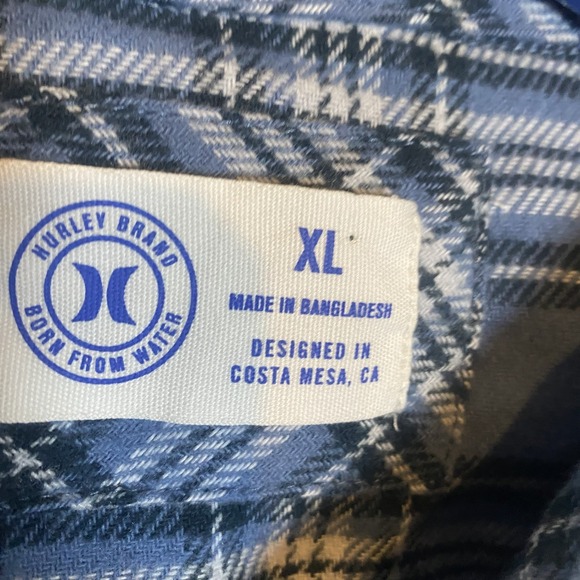 Hurley Men's XL Blue Plaid Flannel Shirt Two Pocket Button Up Heavyweight - Picture 7 of 9